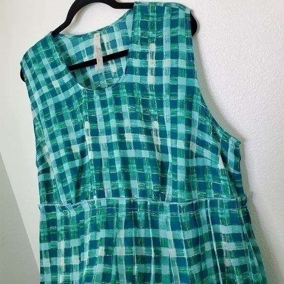 Melissa McCarthy Seven7 W Teal Sleeveless Plaid Babydoll Popover Top 1X EUC - Picture 6 of 10